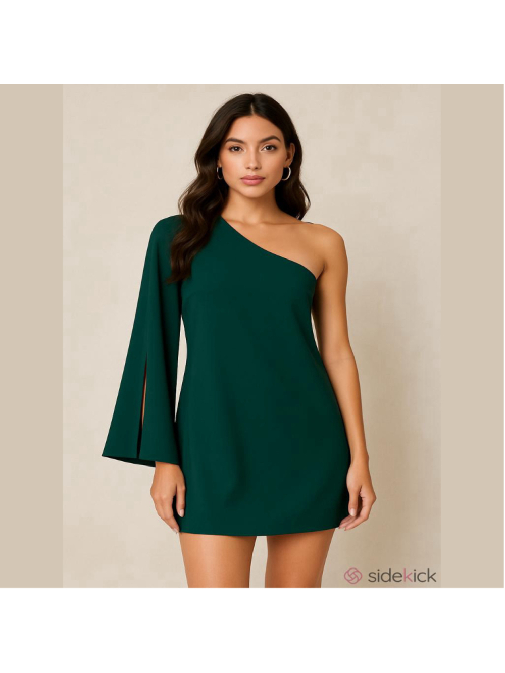 Dress The Population Emerald Green One Shoulder Dress XS NWT Trumpet Sleeve Mini